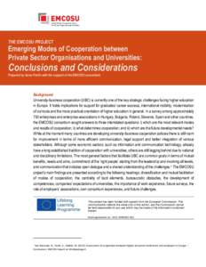 THE EMCOSU PROJECT  Emerging Modes of Cooperation between Private Sector Organisations and Universities:  Conclusions and Considerations