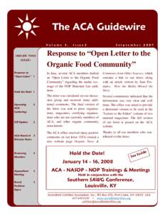The ACA Guidewire V ol um e INSIDE THIS ISSUE:  Response to