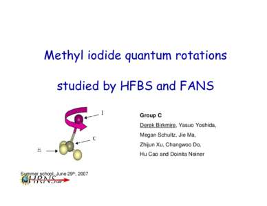 Methyl iodide quantum rotations studied by HFBS and FANS Group C Derek Birkmire, Yasuo Yoshida, Megan Schultz, Jie Ma, Zhijun Xu, Changwoo Do,