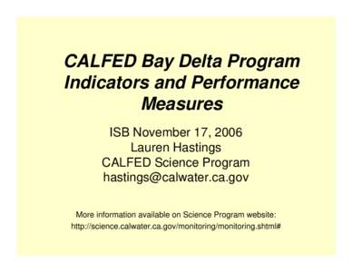 CALFED Bay Delta Program Indicators and Performance Measures