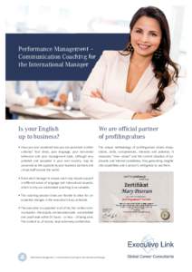 Performance Management – Communication Coaching for the International Manager Is your English up to business?