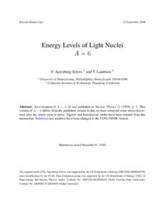 6Revised Manuscript  02 November 2017 Energy Levels of Light Nuclei A=6
