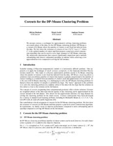 Coresets for the DP-Means Clustering Problem  Olivier Bachem ETH Zurich  Mario Lu˘ci´c