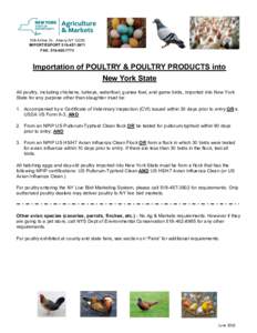 10B Airline Dr. Albany NYIMPORT/EXPORTFAX: Importation of POULTRY & POULTRY PRODUCTS into New York State
