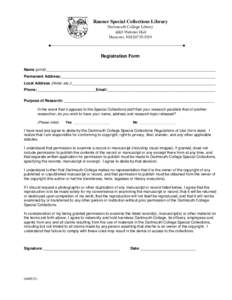 Rauner Special Collections Library - Registration Form