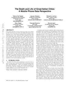 arXiv:1603.04012v1 [cs.CY] 13 MarThe Death and Life of Great Italian Cities: A Mobile Phone Data Perspective Marco De Nadai