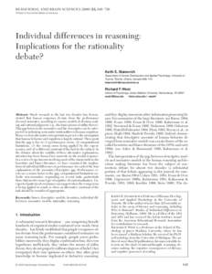 BEHAVIORAL AND BRAIN SCIENCES, 645–726 Printed in the United States of America Individual differences in reasoning: Implications for the rationality debate?