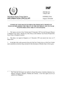 INFCIRCCommunication Received from the Permanent Mission of Thailand Regarding the Treaty on the Southeast Asia Nuclear Weapon-Free Zone (Treaty of Bangkok)