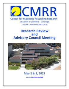 University of California – San Diego La Jolla, CaliforniaResearch Review and Advisory Council Meeting