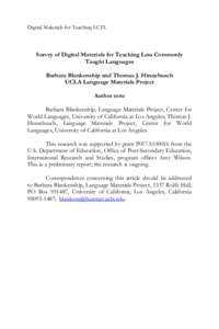 Digital Materials for Teaching LCTL  Survey of Digital Materials for Teaching Less Commonly Taught Languages Barbara Blankenship and Thomas J. Hinnebusch UCLA Language Materials Project