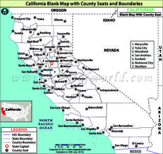 California Blank Map With County Seat & Boundaries