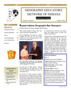 GEOGRAPHY EDUCATORS’ NETWORK OF INDIANA NEWSLETTER Volume 110, Issue 3  Summer 2010