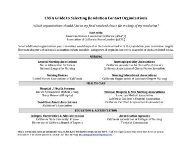 CNSA	
  Guide	
  to	
  Selecting	
  Resolution	
  Contact	
  Organizations	
   	
      	
  