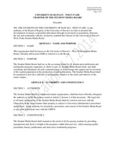 Revision[removed]Student Media Board Page 1 of 8 UNIVERSITY OF HAWAI‘I – WEST O‘AHU CHARTER OF THE STUDENT MEDIA BOARD