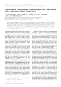 Applied Cognitive Psychology, Appl. Cognit. Psychol. 28: 79–[removed]Published online 29 October 2013 in Wiley Online Library (wileyonlinelibrary.com) DOI: [removed]acp.2959 Contextual Bias in Verbal Credibility Assess
