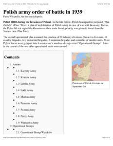 Polish army order of battle inWikipedia, the free encyclopedia, 12:50 AM Polish army order of battle in 1939 From Wikipedia, the free encyclopedia