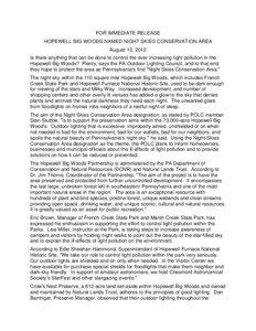 FOR IMMEDIATE RELEASE HOPEWELL BIG WOODS NAMED NIGHT SKIES CONSERVATION AREA August 12, 2012