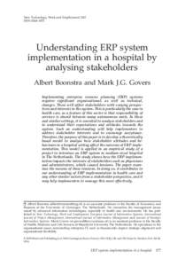 New Technology, Work and Employment 24:2 ISSNUnderstanding ERP system implementation in a hospital by analysing stakeholders