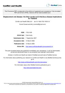 Conflict and Health This Provisional PDF corresponds to the article as it appeared upon acceptance. Fully formatted PDF and full text (HTML) versions will be made available soon. Displacement and disease: the Shan exodus
