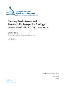 Stealing Trade Secrets and Economic Espionage: An Abridged Overview of 18 U.S.C[removed]and 1832