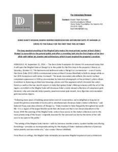 For Immediate Release Contact: Kristin Roth-Schrefer Communications Officer Doris Duke Foundation for Islamic Art 