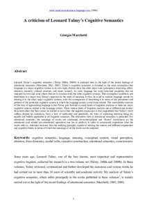 www.mind-consciousness-language.com, (A criticism of Leonard Talmy’s Cognitive Semantics Giorgio Marchetti  Abstract