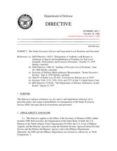 DoD Directive, October 18, 1982; Certified Current as of December 1, 2003