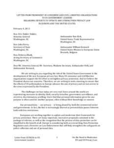   LETTER	
  FROM	
  PROMINENT	
  US	
  CONSUMER	
  AND	
  CIVIL	
  LIBERTIES	
  ORGANIZATIONS	
   TO	
  US	
  GOVERNMENT	
  LEADERS	
   REGARDING	
  EFFORTS	
  TO	
  UPDATE	
  AND	
  STRENGTHEN	
  PR