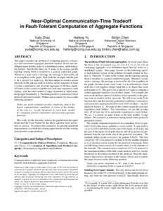 Near-Optimal Communication-Time Tradeoff in Fault-Tolerant Computation of Aggregate Functions Yuda Zhao Haifeng Yu