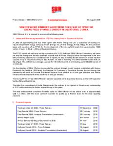 Press release – SBM Offshore N.V.  26 August 2009 Corrected Version