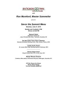 and  Ron Mumford, Master Sommelier presents  Savor the Summit Menu