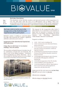BioValue Newsletter May 2015 No. 18  This Newsletter invites BioValue members and interested persons to the inauguration of a