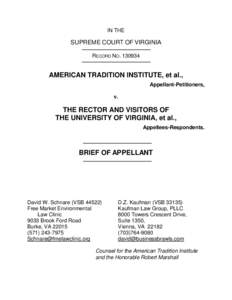 IN THE  SUPREME COURT OF VIRGINIA RECORD NOAMERICAN TRADITION INSTITUTE, et al.,