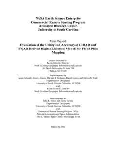 NASA Earth Science Enterprise Commercial Remote Sensing Program Affiliated Research Center University of South Carolina Final Report: