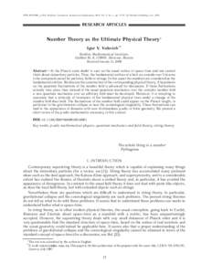 c Pleiades Publishing, Ltd., 2010. ISSN[removed], p-Adic Numbers, Ultrametric Analysis and Applications, 2010, Vol. 2, No. 1, pp. 77–87.  RESEARCH ARTICLES  Number Theory as the Ultimate Physical Theory∗