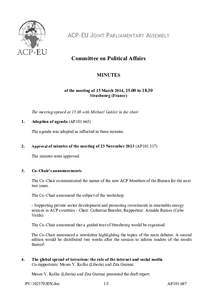 ACP-EU JOINT PARLIAMENTARY ASSEMBLY  Committee on Political Affairs MINUTES of the meeting of 15 March 2014, 15.00 to[removed]Strasbourg (France)