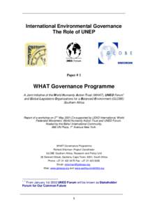 International Environmental Governance The Role of UNEP Paper # 1  WHAT Governance Programme