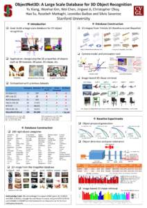 ObjectNet3D: A Large Scale Database for 3D Object Recognition Yu Xiang, Wonhui Kim, Wei Chen, Jingwei Ji, Christopher Choy, Hao Su, Roozbeh Mottaghi, Leonidas Guibas and Silvio Savarese Stanford University ❖ Database C