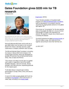 Gates Foundation gives $220 mln for TB research