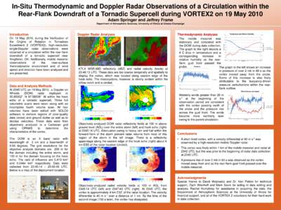 In-Situ Thermodynamic and Doppler Radar Observations of a Circulation within the Rear-Flank Downdraft of a Tornadic Supercell during VORTEX2 on 19 May 2010 Adam Springer and Jeffrey Frame Department of Atmospheric Scienc