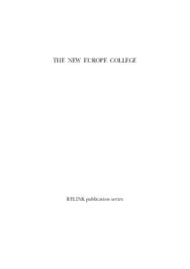 THE NEW EUROPE COLLEGE  RELINK publication series ADRIAN PAUL ILIESCU