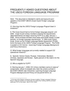 FREQUENTLY ASKED QUESTIONS ABOUT THE USCG FOREIGN LANGUAGE PROGRAM