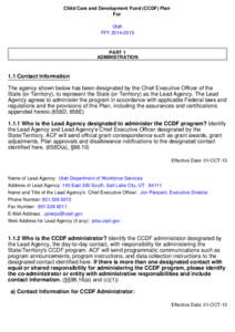 Child Care and Development Fund (CCDF) Plan For Utah FFYPART 1