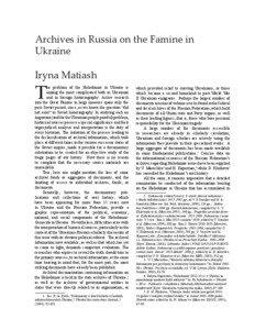 Archives in Russia on the Famine in Ukraine Iryna Matiash
