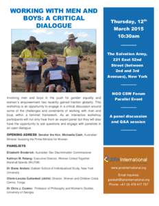 WORKING WITH MEN AND BOYS: A CRITICAL DIALOGUE Thursday, 12th March 2015
