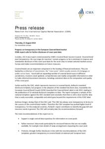Press release News from the International Capital Market Association (ICMA) Talacker 29, P.O. Box, CH-8022, Zurich www.icmagroup.org Please see foot of release for contact details