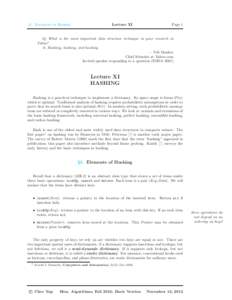 §1. Elements of Hashing  Lecture XI Page 1