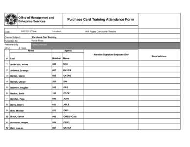 Purchase Card Training Attendance Form Aug. 20, 2013