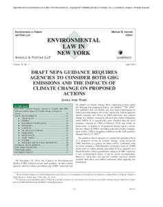 Reprinted from Environmental Law in New York with permission. Copyright 2015 Matthew Bender & Company, Inc., a LexisNexis company. All rights reserved.  Developments in Federal and State Law  Michael B. Gerrard