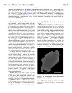 41st Lunar and Planetary Science Conference[removed]pdf THE BULK PROPERTIES OF BUNBURRA ROCKHOLE: RESULTS OF MICRO-CT SCAN ANALYSIS. M. C. Towner1, C. M. Duffy1, P. A. Bland1,2, P. Spurný3 and R. L. Abel4, 1Impacts